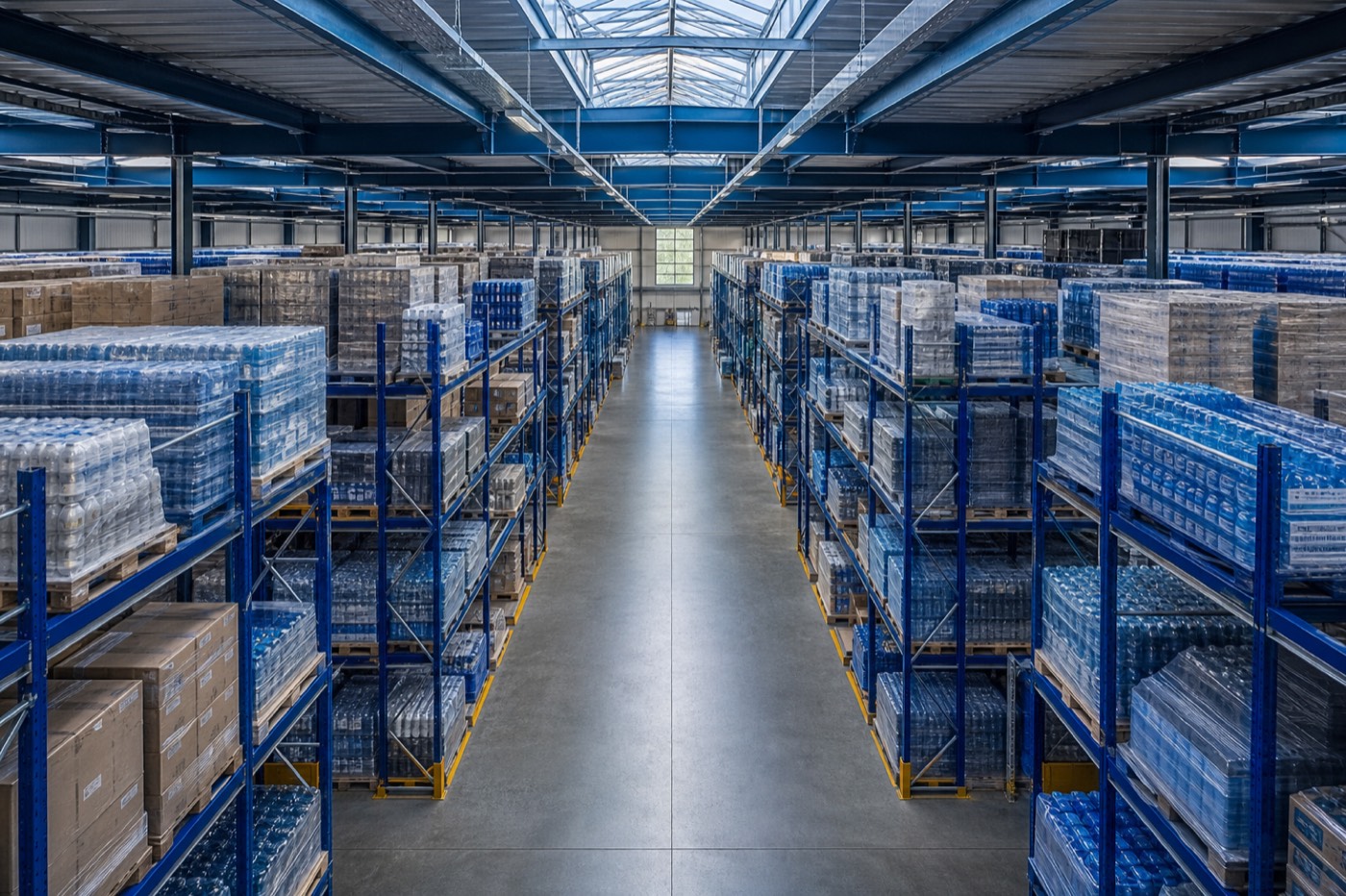 Overzicht van magazijnstellingen met pallets